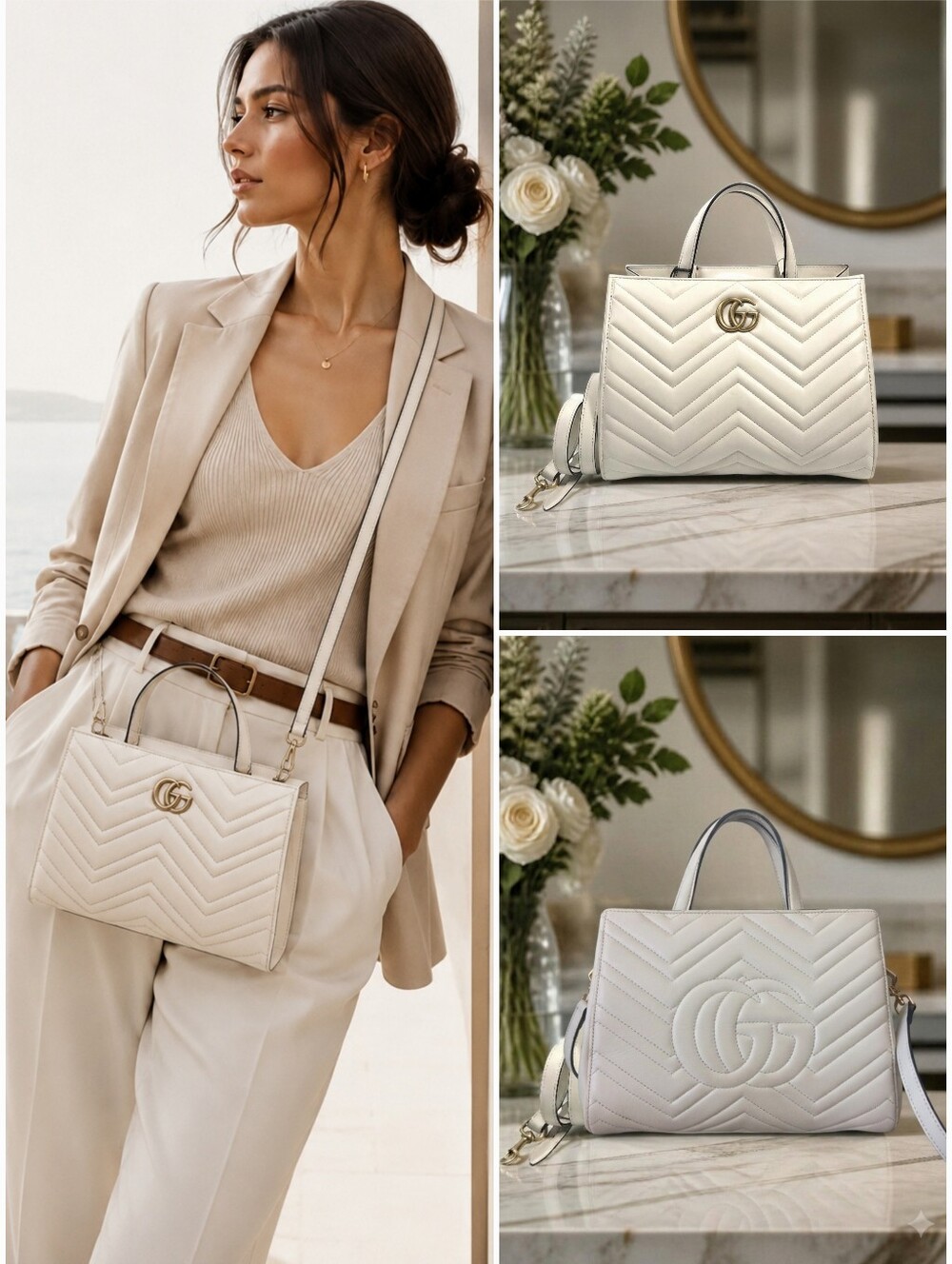 Gucci GG Marmont Small Matelassé White Top Handle Bag COA✨️